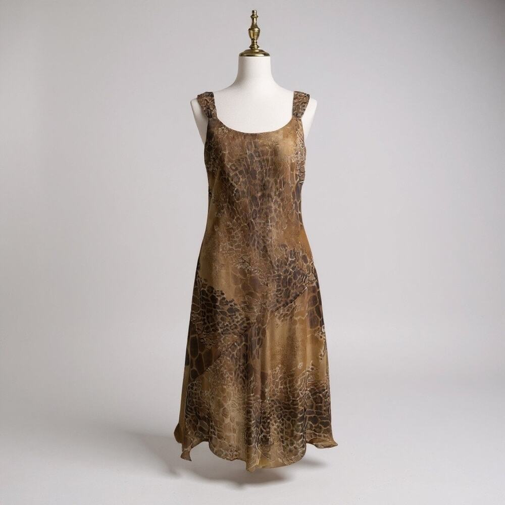 VTG Y2K Sangria Slip Dress Sz 12 Animal‎ Print MIDI Chiffon Baddie Maximalist